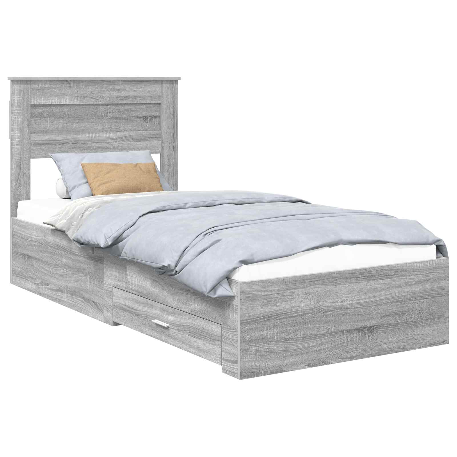 Cadre de lit avec tiroir, gris et argent, pour la chambre, 75 × 190 cm - 2