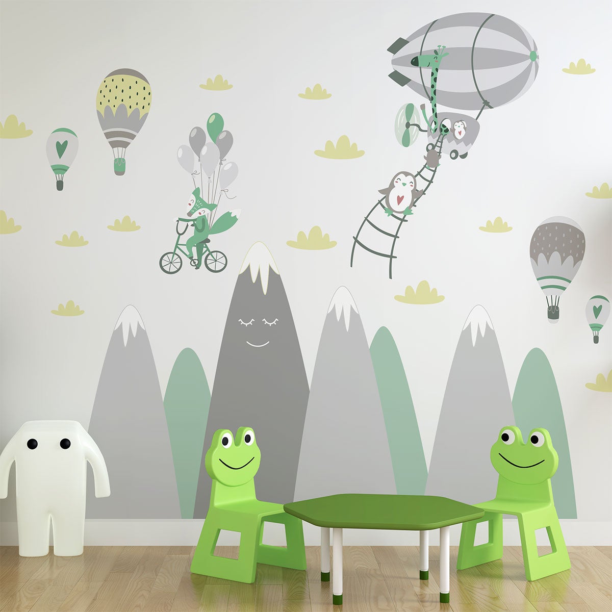 Vinilo escandinavo de montaña animales acróbatas - adhesivo de pared - revestimiento sticker mural decorativo - 100x150cm