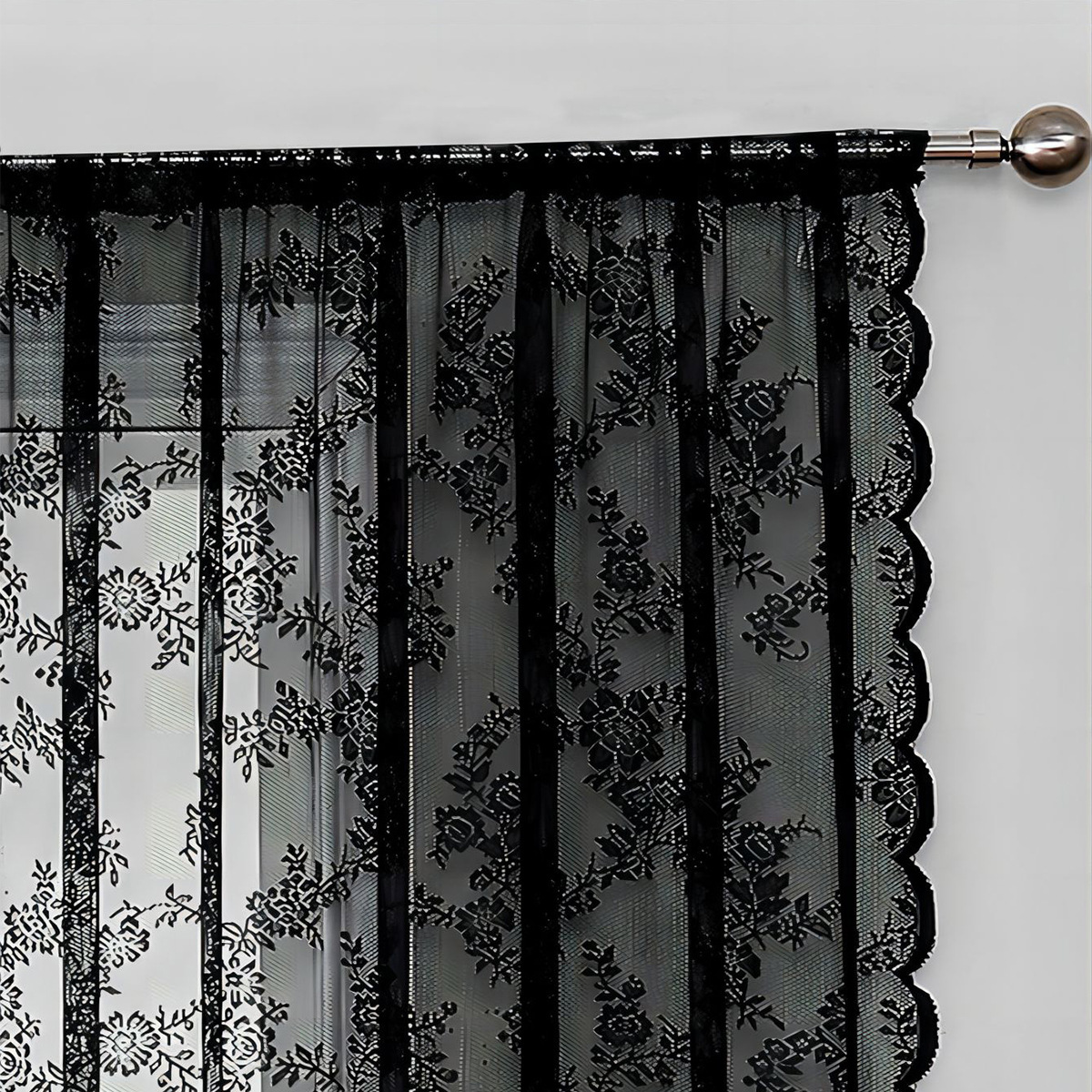 Rideaux en Dentelle Noire Gothique 150x250 cm, 2 Panneaux à Motif Rose Vintage, Filtrent la Lumière pour Salon - 5