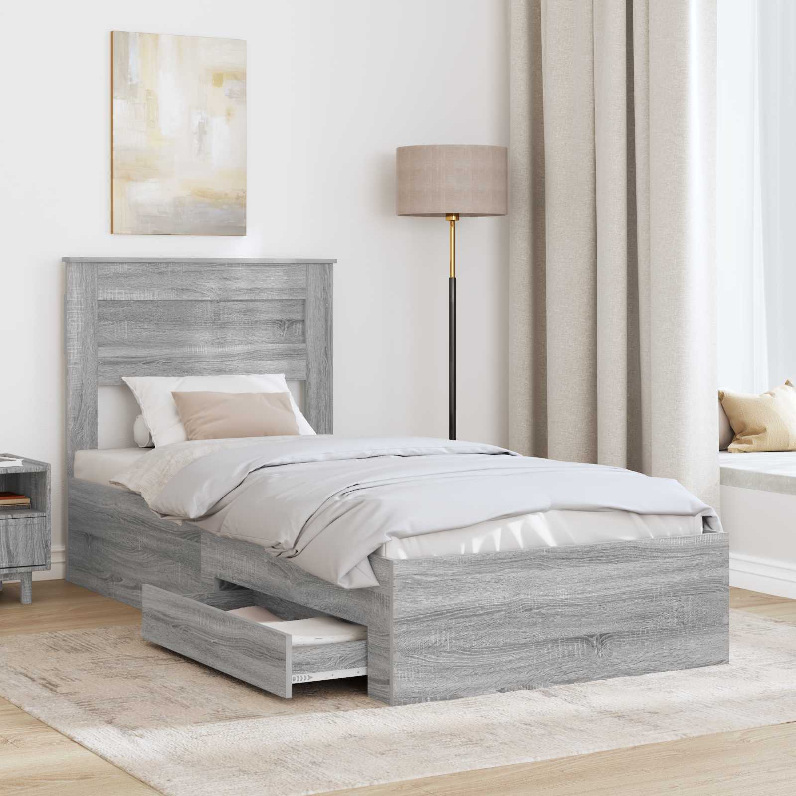 Cadre de lit avec tiroir, gris et argent, pour la chambre, 75 × 190 cm - 3