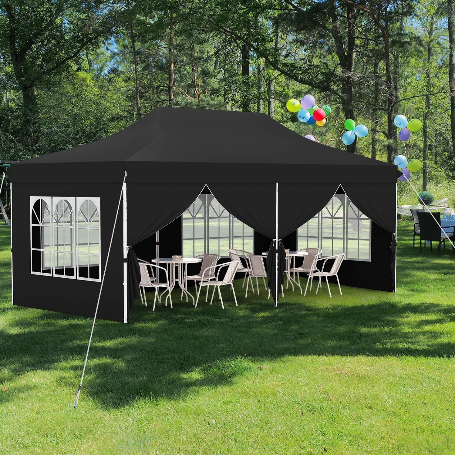 Tonnelle de Jardin 3x6M Tente de Reception avec 6 Parois Latérales Amovibles, Sac de Transport Protection Solaire pour Fête Mariage BBQ, Noir - 2
