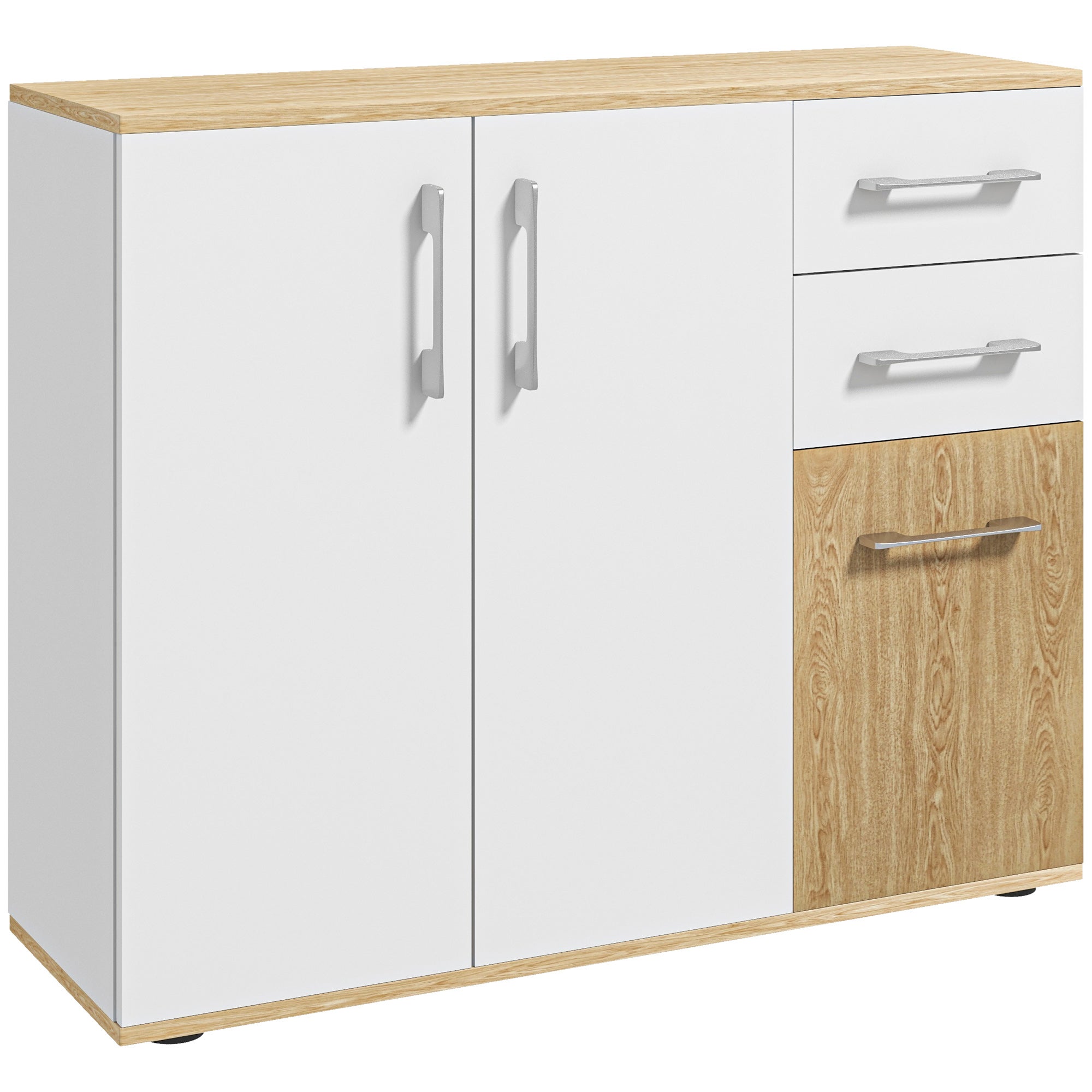 Leroy Merlin Kitchen Cabinet With 2 Drawers 2 Cabinets And Adjustable Shelves For Dining Room 90X30x75.5 Cm White And Natural Blanco 