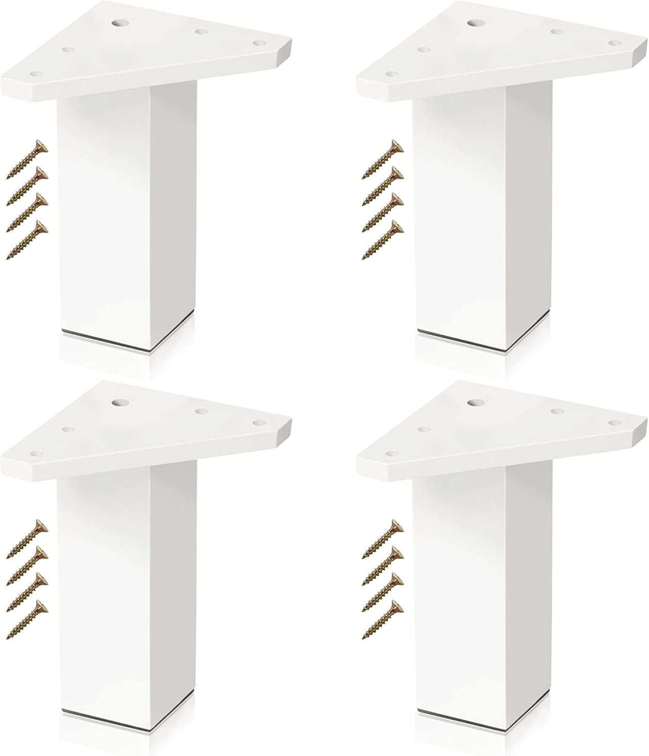 Białe nóżki meblowe, zestaw 4 sztuk, wysokość 10 cm, do stołów, biurek, mebli DIY, w zestawie śruby