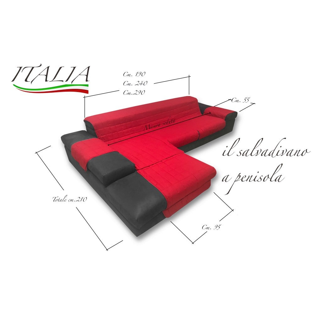 COPRIDIVANO ITALIA il salvadivano CON PENISOLA trapuntato UNITO Rosso BORDEAUX Seduta cm. 190 - 5