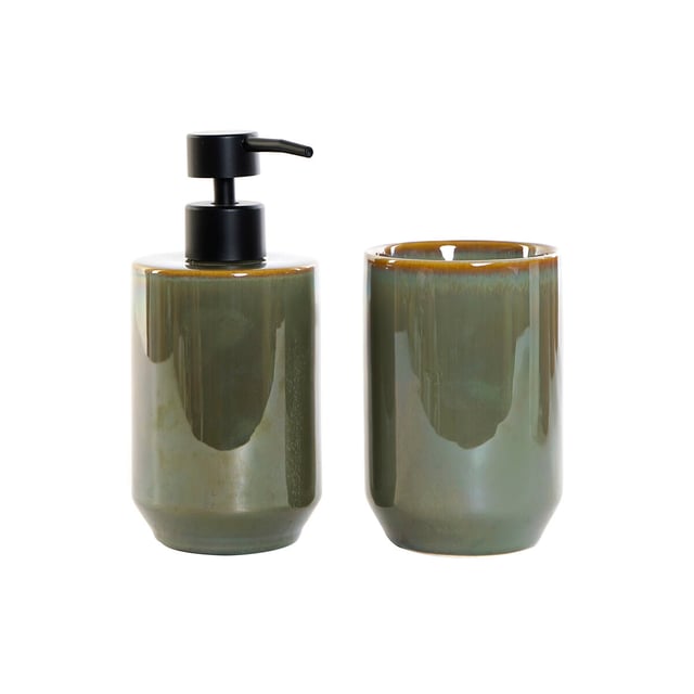 Set de Baño DKD Home Decor Vintage 8 x 8 x 17,5 cm Verde PVC Gres (2 Unidades)