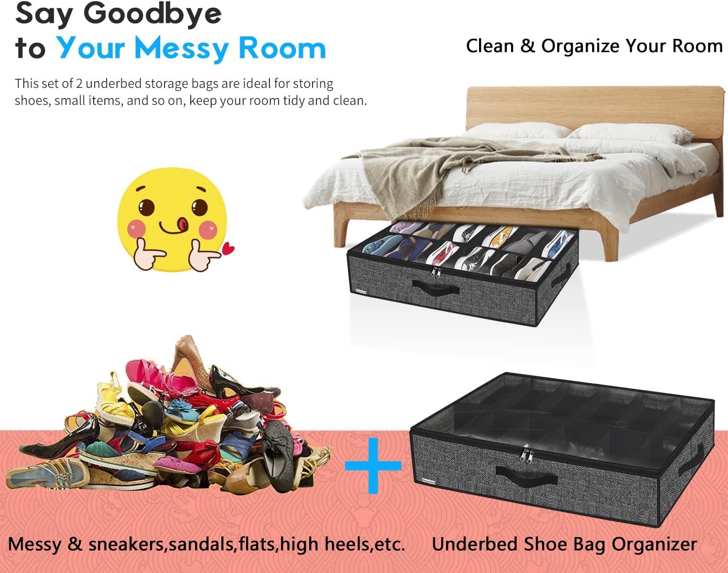Organizer Scarpe Sotto Il Letto 2 Pezzi - Capacità 24 Paia, Pieghevole, Con Finestra Trasparente, Grigio - 2