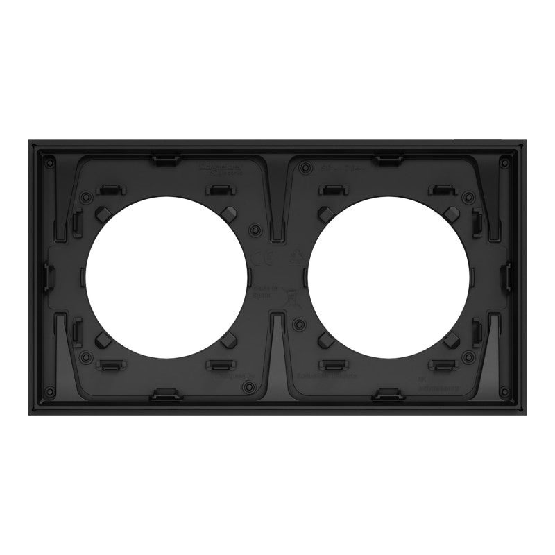 Plaque Odace Métal Schneider Electric - 2 postes - Effet Perle noire - Support Noir - 5