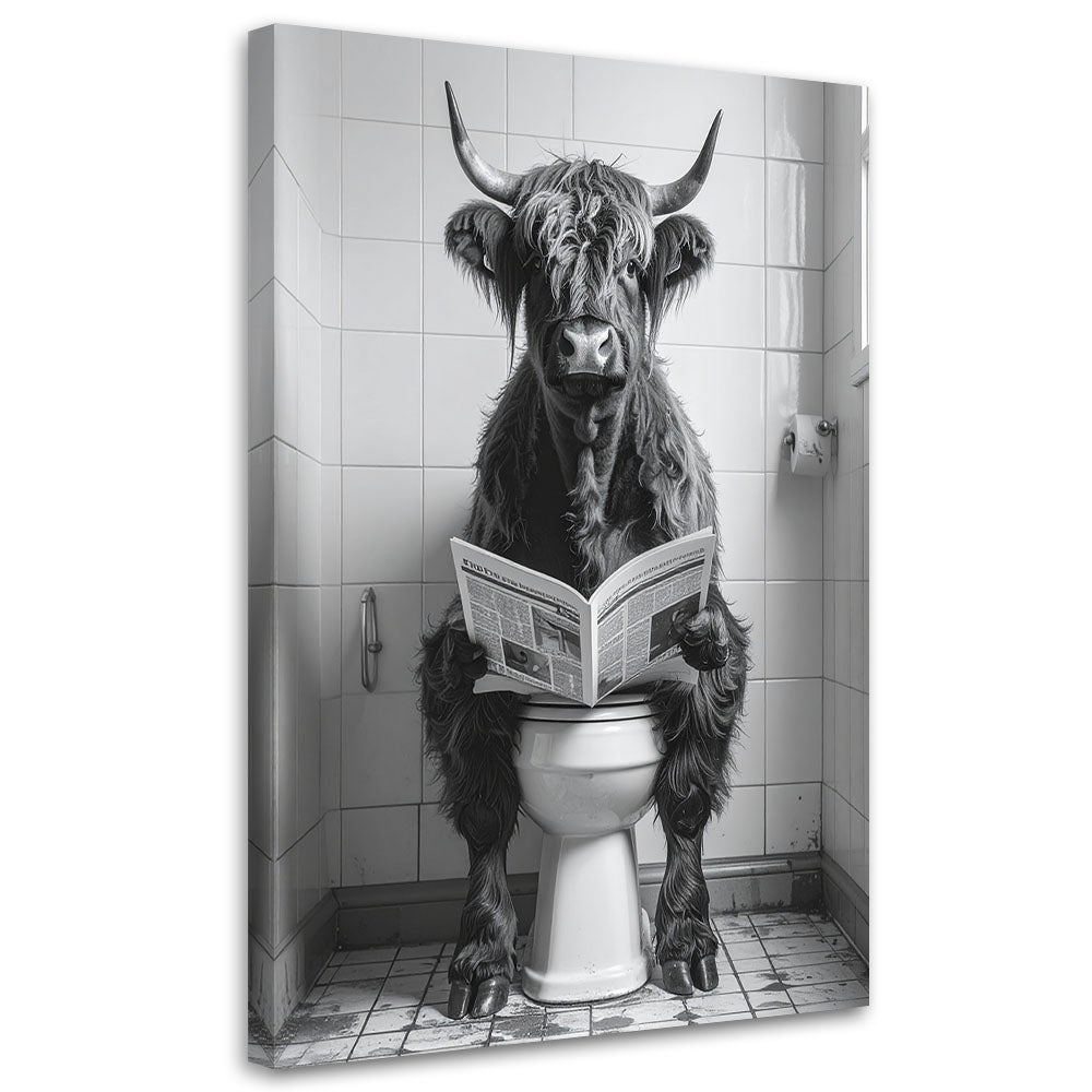Obraz humorystyczny do łazienki i toalety, Krowa w WC 20x30