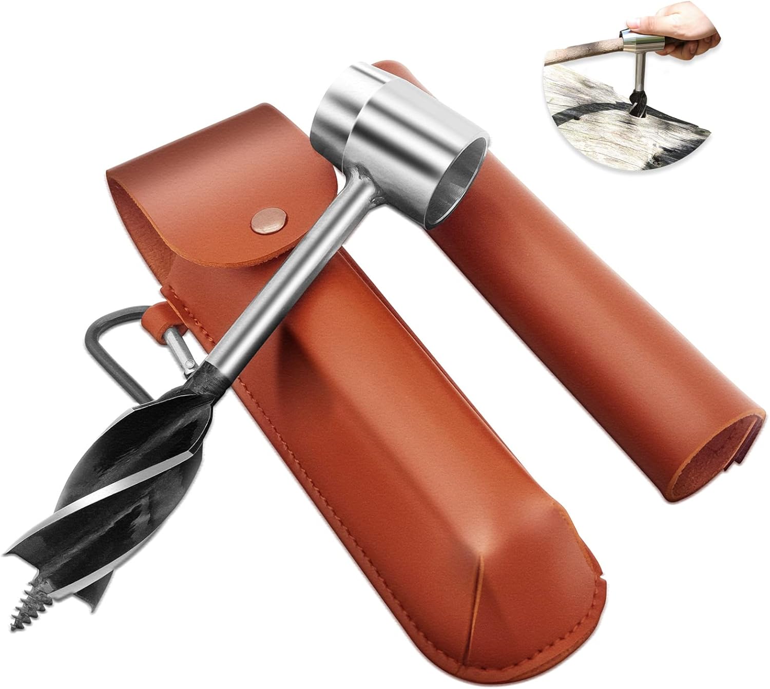 Ręczny świder do drewna Bushcraft Tools, wiertarka ręczna do obróbki drewna, świder do drewna Bushcraft do przetrwania na świeżym powietrzu, z etui z