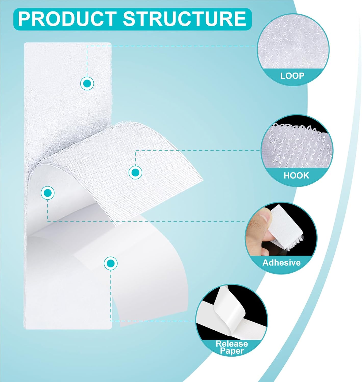 Rolo de fita adesiva de velcro, com suporte adesivo, para costura, faça você mesmo, 2 cm x 500 cm, branco - 2