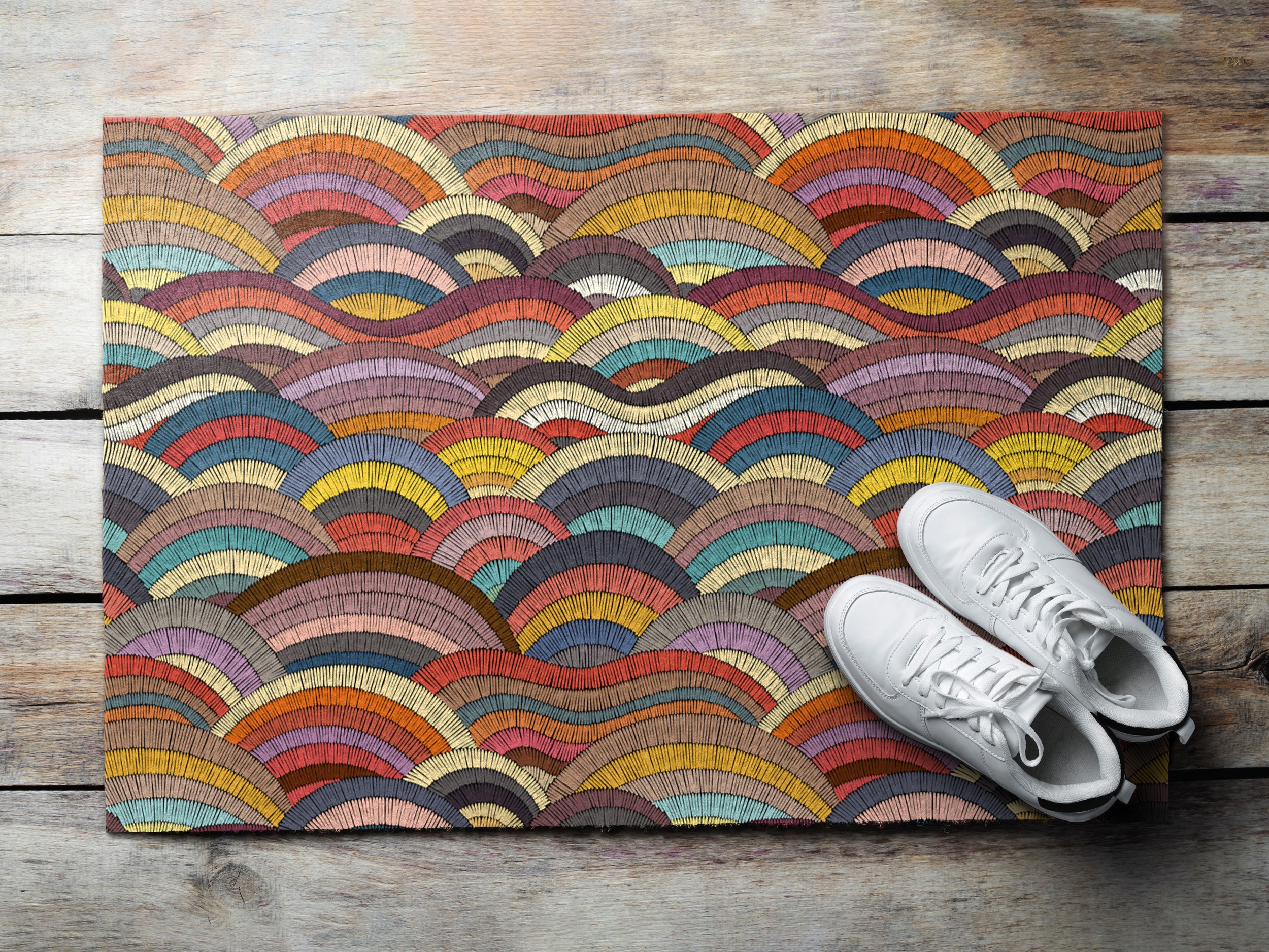Zerbino Assorbente Coloful In Legno 40x60 Cm - Antiscivolo, Per Interni/Esterni, Lavabile