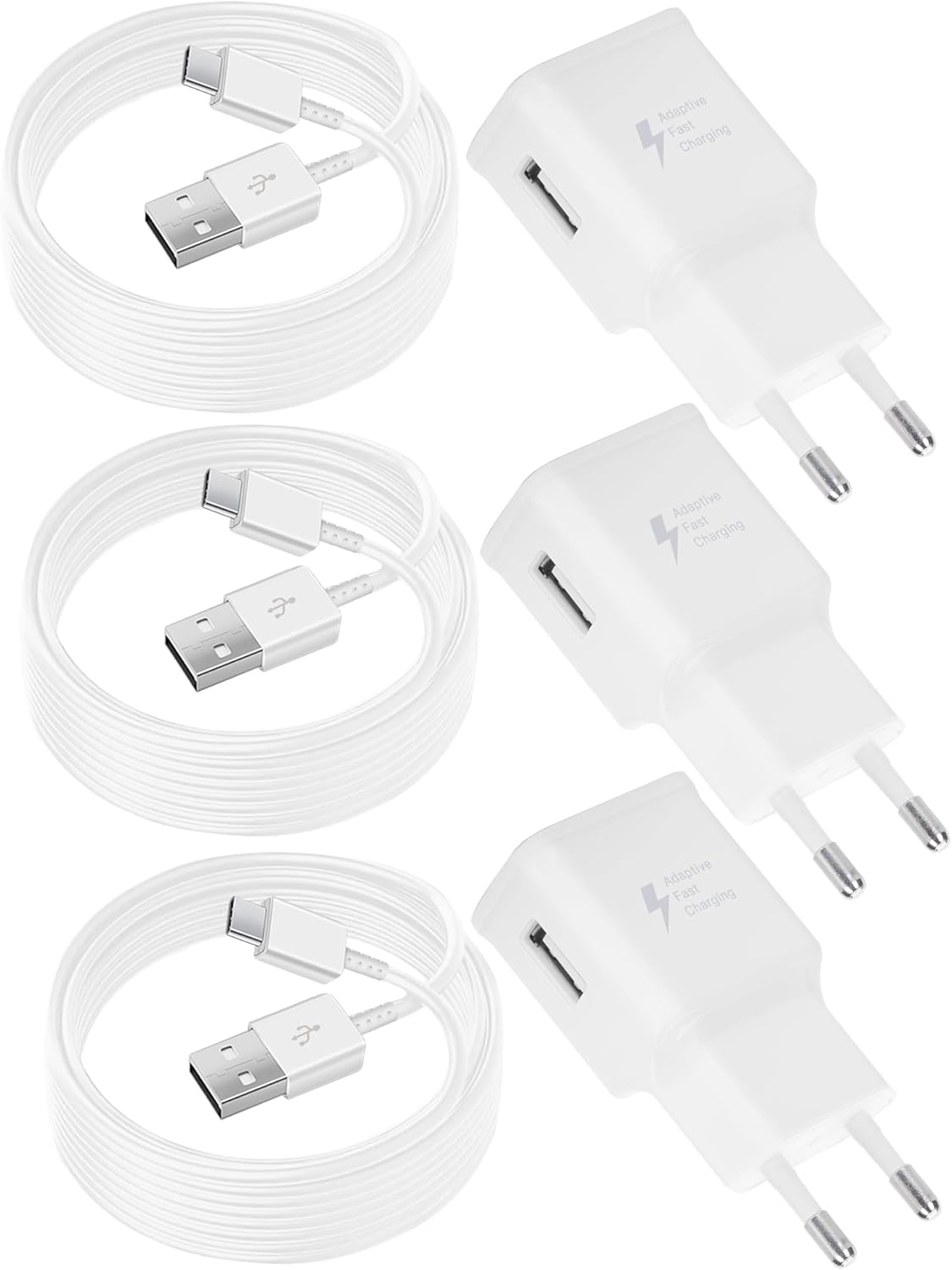 Pachet de 3 încărcătoare Samsung cu cabluri USB și USB-C, încărcare rapidă compatibilă cu seriile Galaxy A, M și S. 3buc