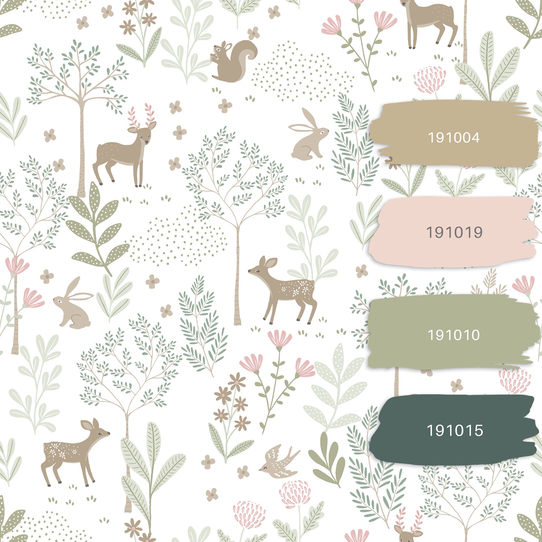 Papier peint forêt avec des animaux de la forêt vert et rose - 53 cm x 10.05 m - ESTAhome - 9