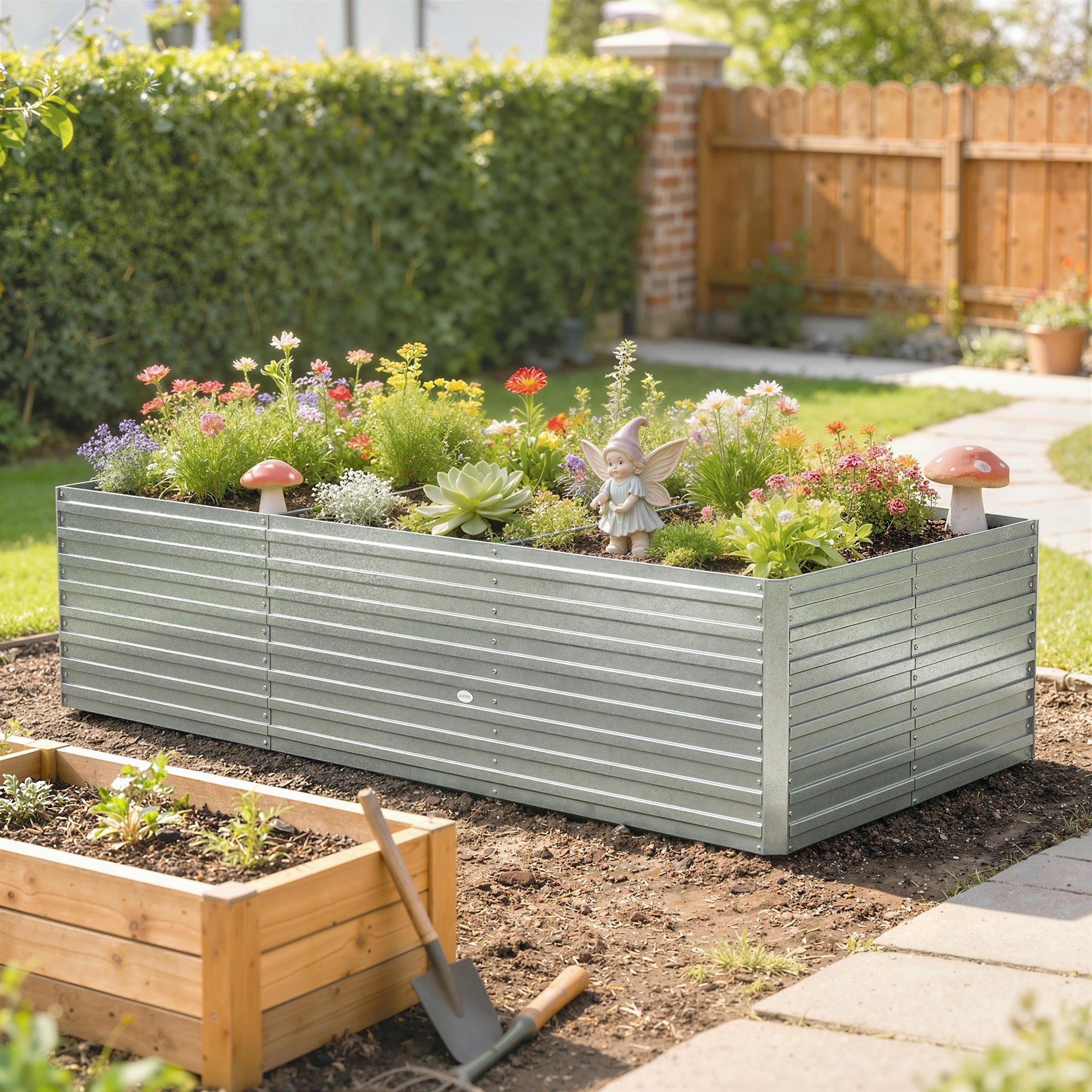 Jardinière extérieure - Outsunny - rectangulaire - avec bordure de sécurité et fond ouvert - 240 x 120 x 60 cm - gris argenté - 2