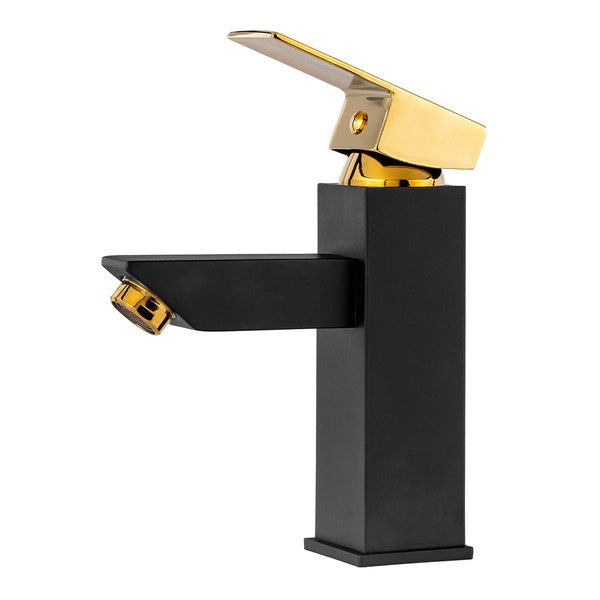 Torneira de Lavatório Retrô com Bico Alto em Latão, de Poupança de Água, Preto/Dourado - 3