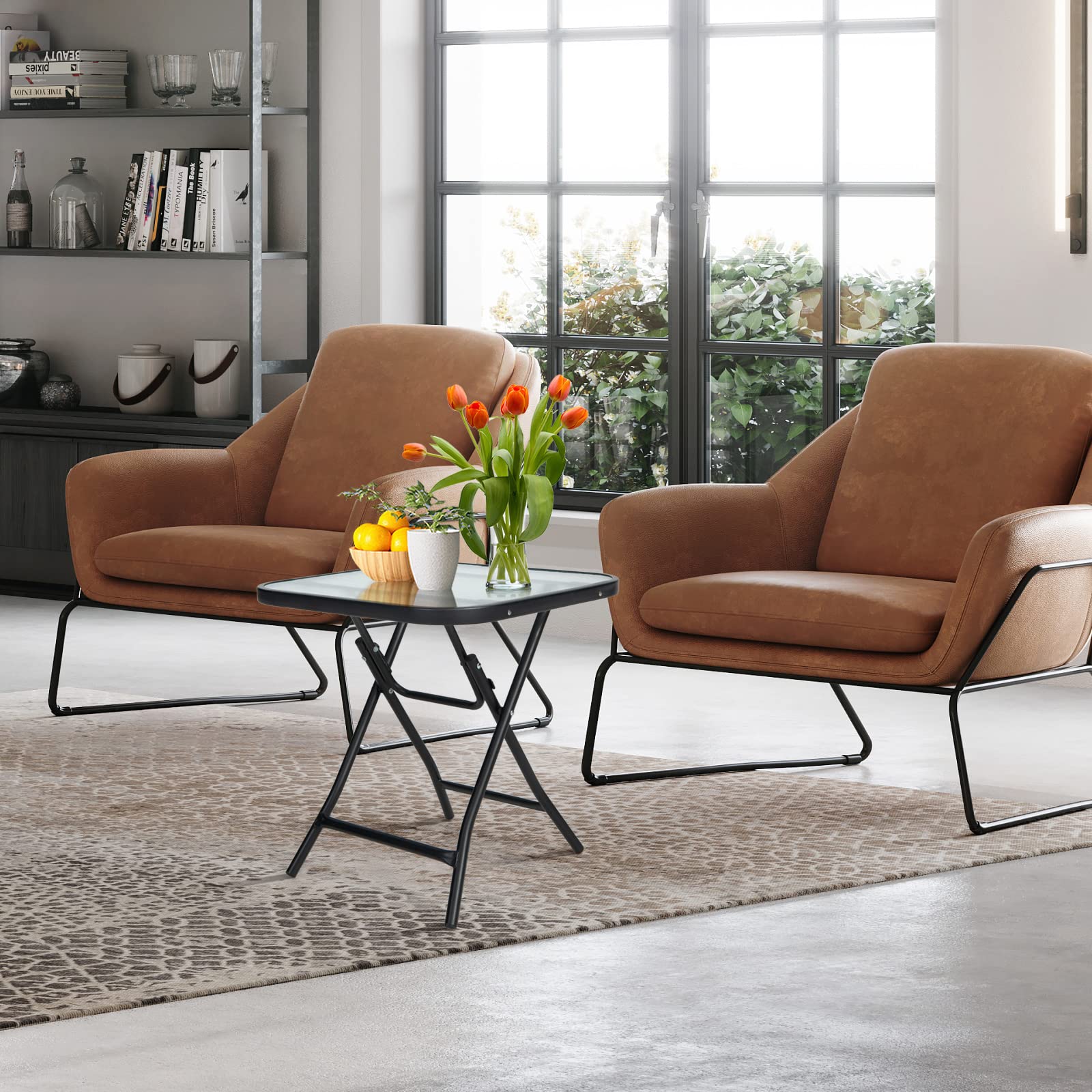 Table de Jardin Pliable, Table de Bistrot avec Plateau en Verre et Cadre en Métal, Table latérale Ronde, pour Balcon, Terrasse - 2