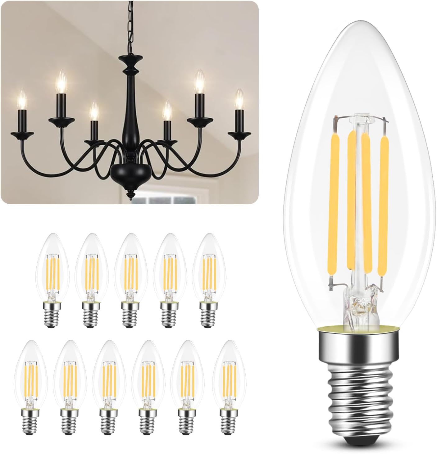 ZMH Żarówka LED E14, lampa energooszczędna, 12 sztuk, 4 W 2700 K, ciepła biała żarówka