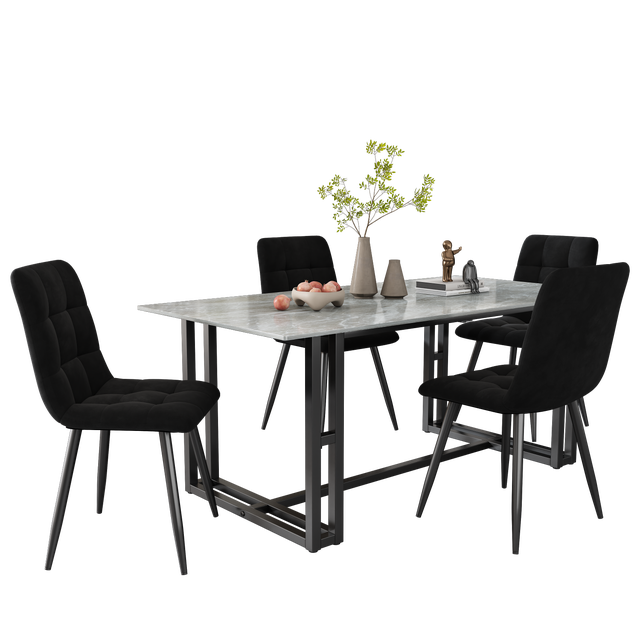 LEWE Set di 4 Sedie da Pranzo,Sedia da Cucina con Piedi In Metallo Nero, Sedie Imbottite con Schienale In Tessuto, Adatto a Sale da Pranzo, Soggiorni, Cucine,Marrone