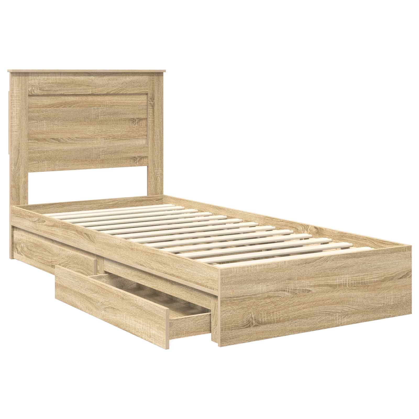 Lit avec rangement, panneau de bois, chêne, pour la chambre, 75 × 190 cm - 5