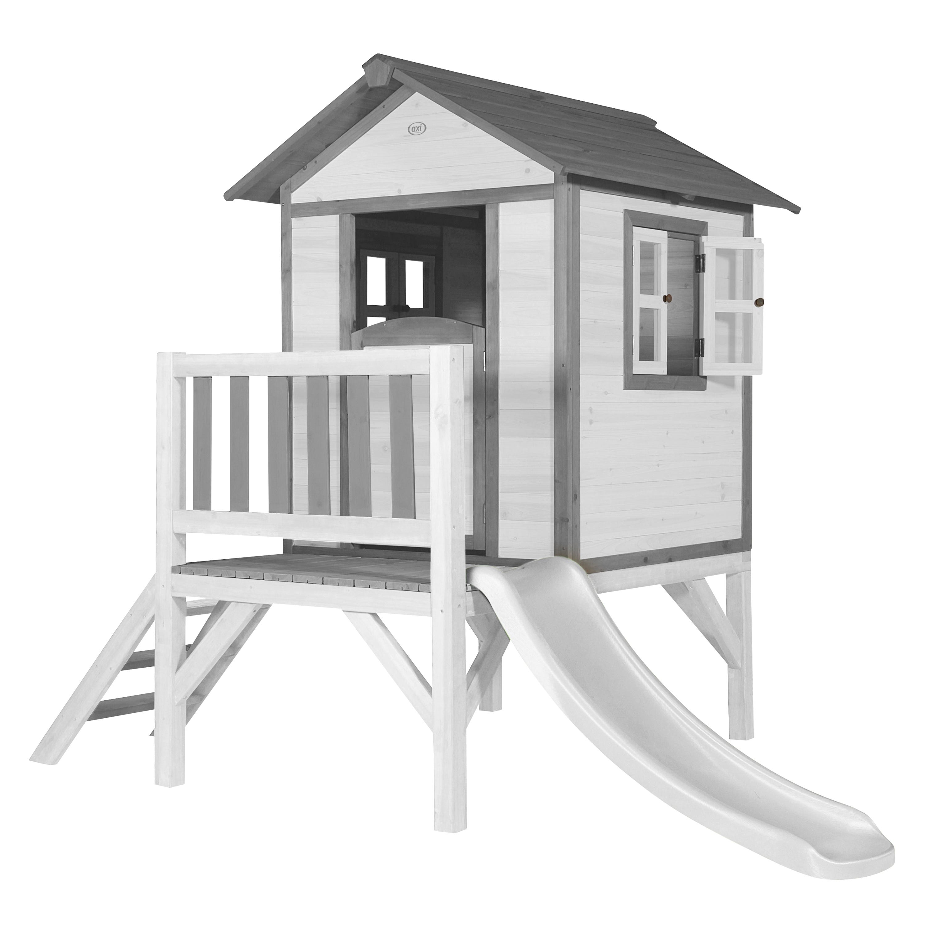 AXI Maison Enfant Beach Lodge XL en Gris avec Toboggan en Bleu - Maison de Jeux en AXI Maison Enfant Beach Lodge XL en Gris avec Toboggan en Bleu - Maison de Jeux en