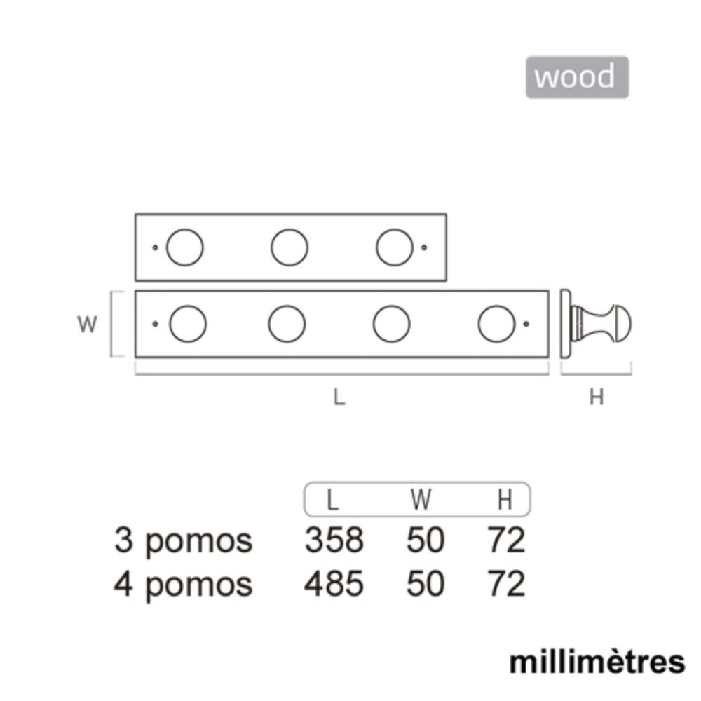 Portemanteau Patère mur 4 boutons bois pin décapé blanc 485 X 50 X 72 MM - 3