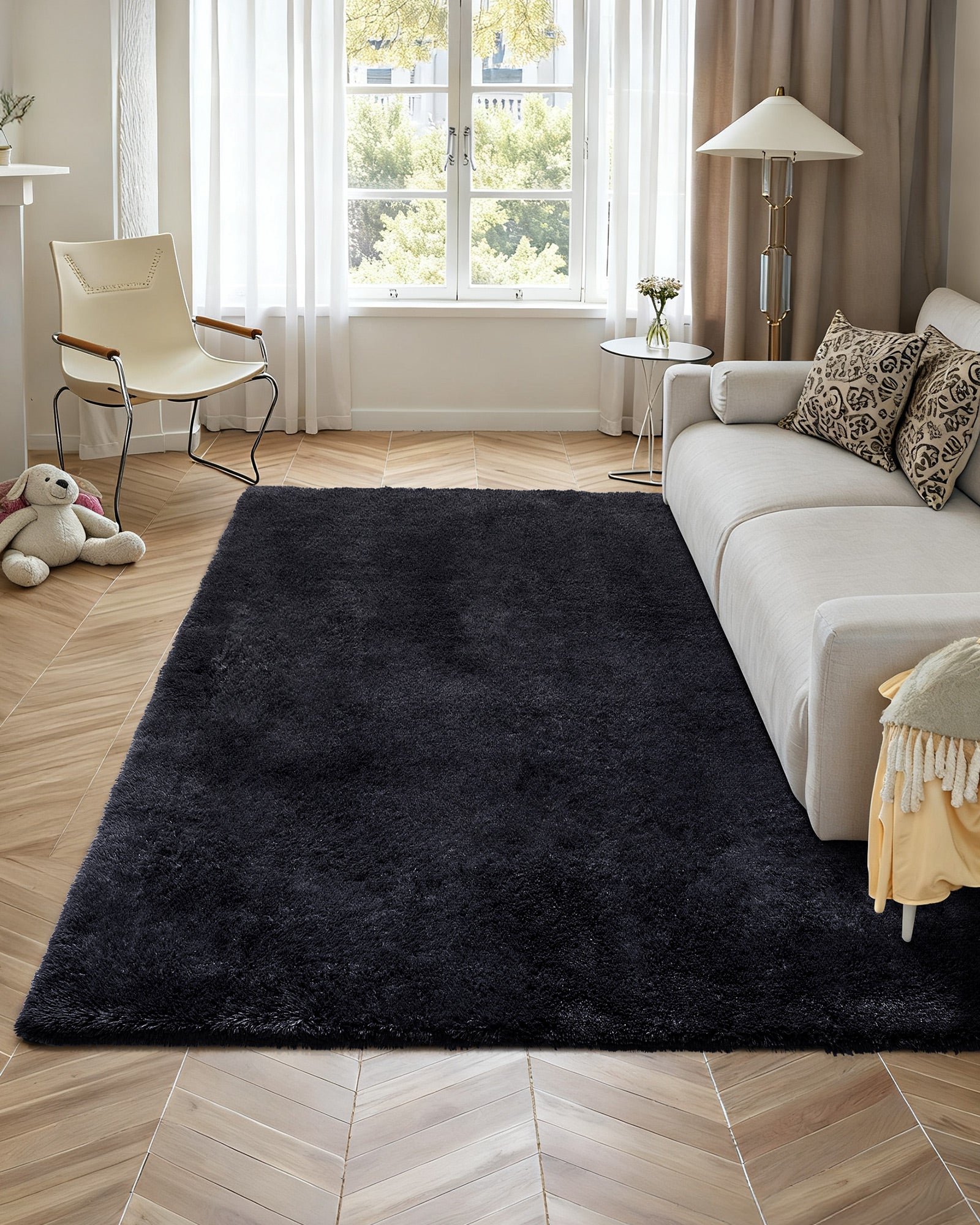 Tapete de sala VEVOR de pelo longo de 2,44 x 3,05 m, decoração moderna para interiores, antiderrapante, macio e fofo, com base não tecida, preto - 4