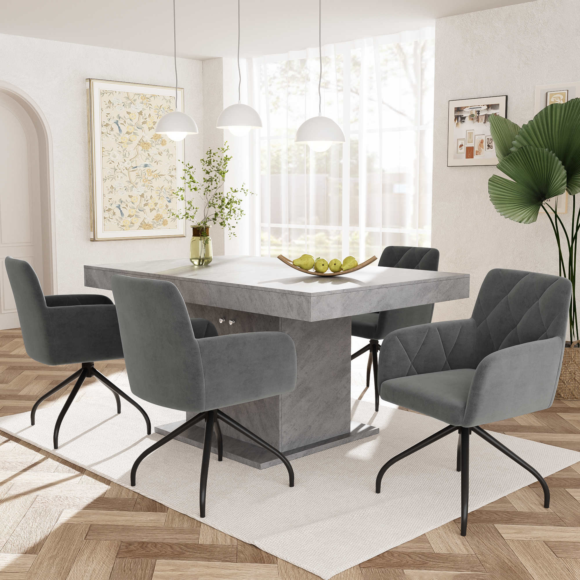 Set tavolo e sedie imbottite da cucina 5 pezzi, Tavolo rettangolare 107 cm con sedie per 4 persone Nero