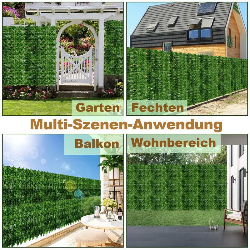 Siepe artificiale, 100 x 300 CM Schermo anti-UV, Fogliame artificiale Recinzione vegetale Fogliame realistico,decorazione giardino esterno,verde - 7