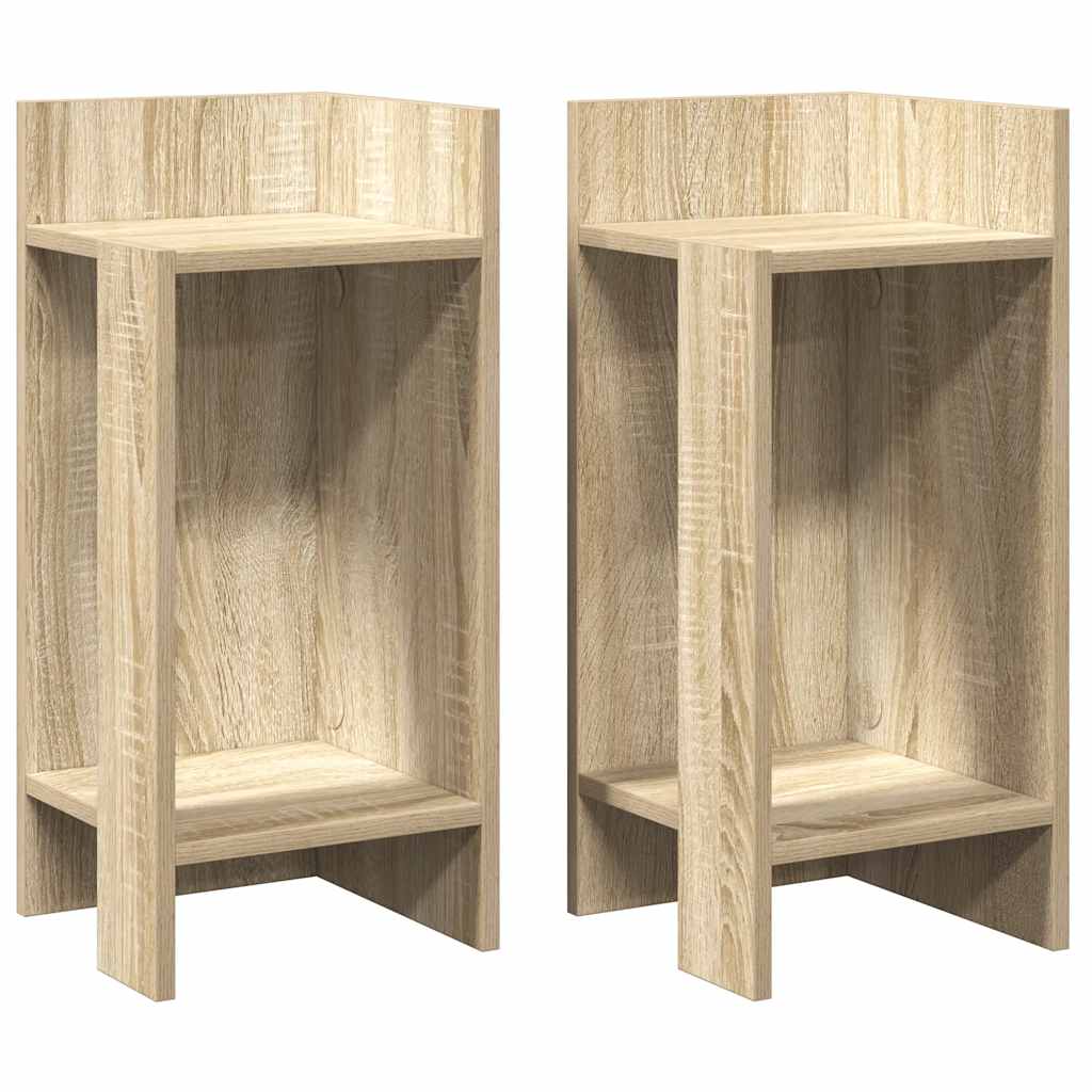 2 Mesas Auxiliares Con Estante Roble Ahumado 25,5x27x60 Cm - Mesitas De Centro Modernas