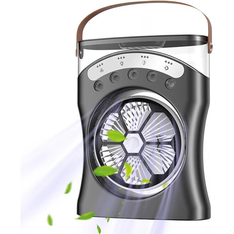 Akumulatorowy wentylator strumieniowy ze światłem, obrotem o 180 stopni i 3-biegowym wentylatorem chłodzącym, czarny