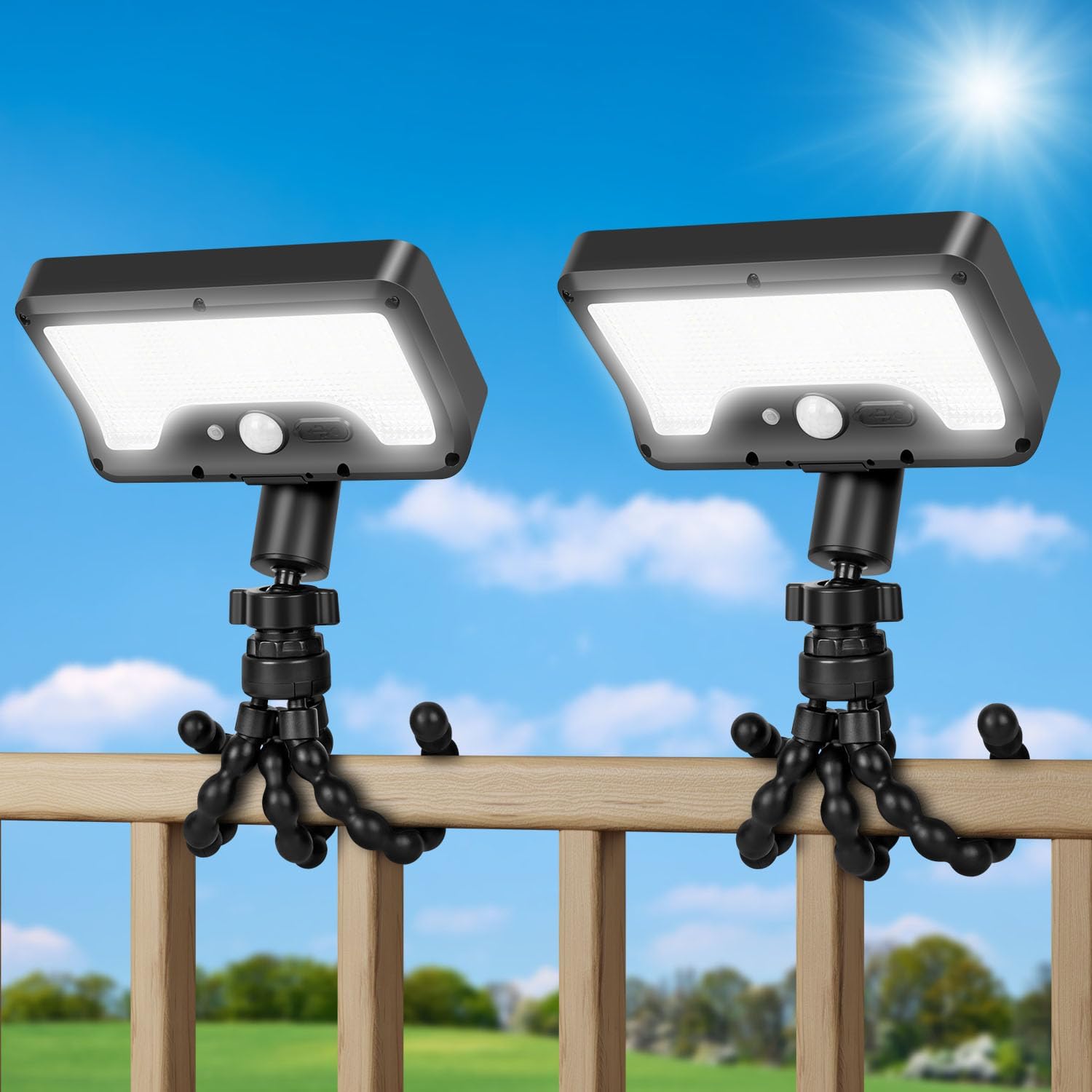MPJ Lot de 2 lampes solaires d'extérieur 56 LED avec détecteur de mouvement, étanchéité IP65