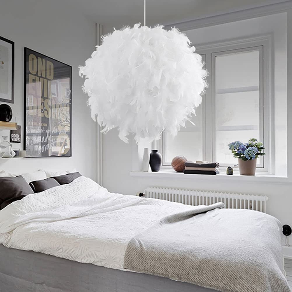 Plafonnier en plumes, suspension LED, suspension moderne et romantique pour chambre à coucher, idéal pour le salon, 45 cm (ampoules E27 non incluses) - 3