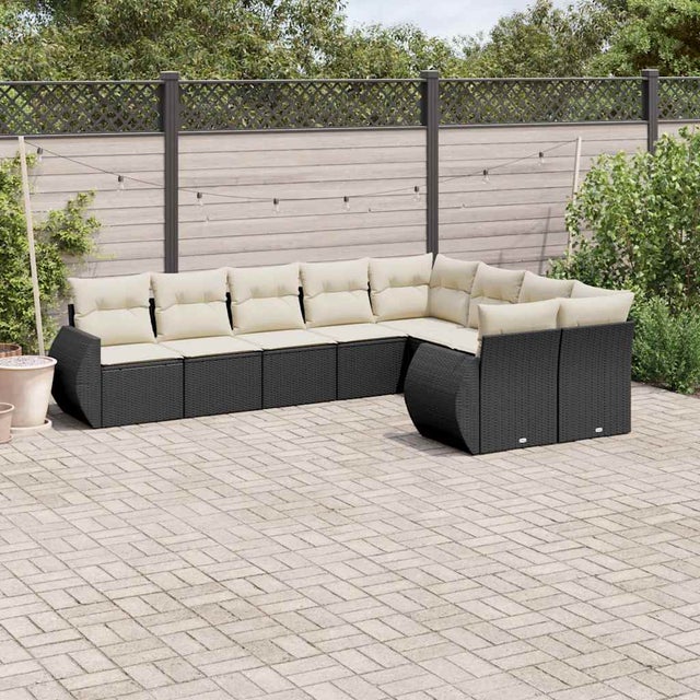 vidaXL Set Divani da Giardino 9 pz con Cuscini Nero in Polyrattan