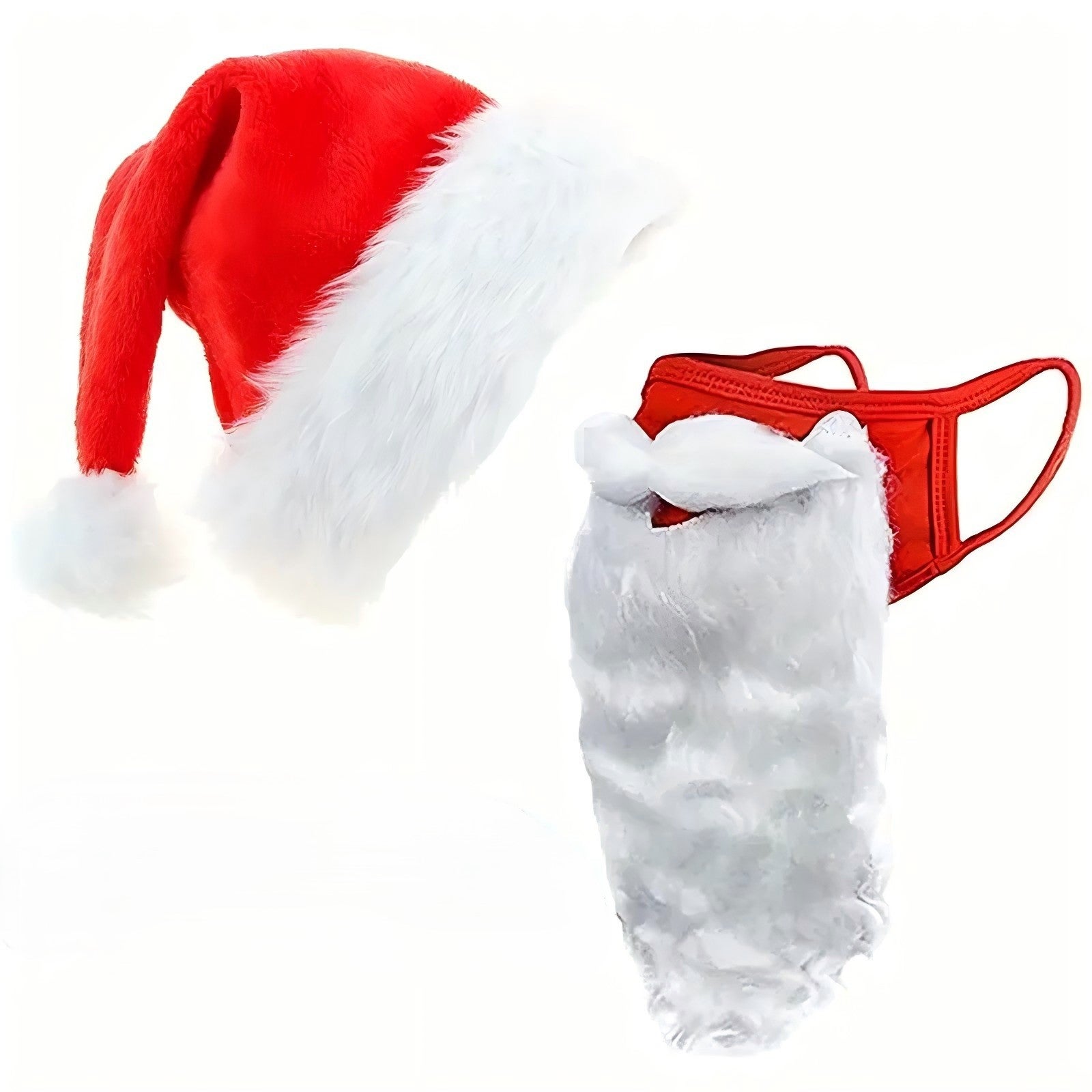 Maska na brodę świąteczna 15*24 cm (wliczając długość brody) i czerwona czapka świąteczna 32*45 cm 1 sztuka, bawełniana dekoracja świąteczna na imprez