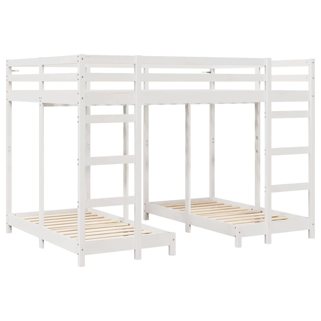 Cadre de lit superposé triple, blanc, en pin massif, 140 × 200 cm - 3