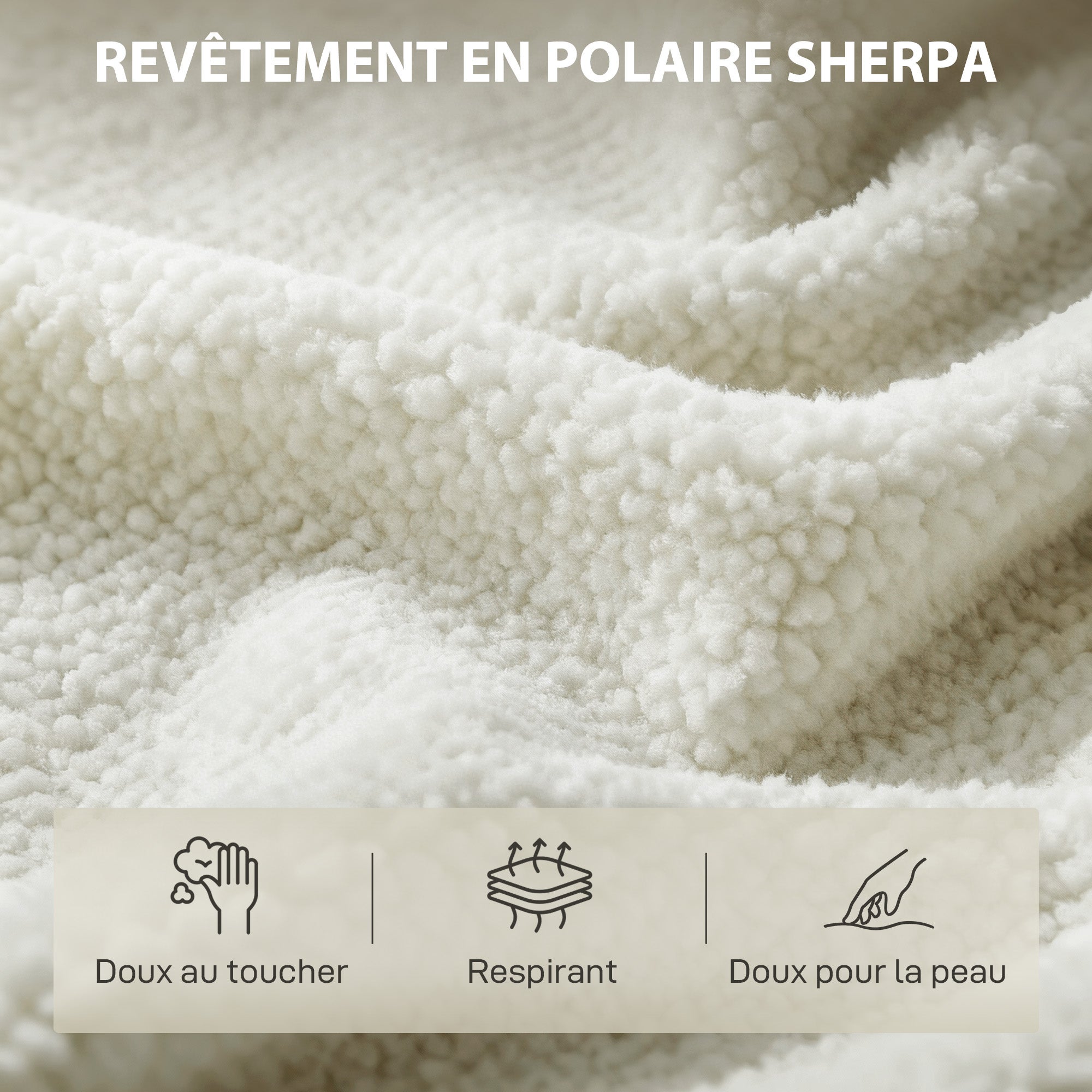 Fauteuil lounge capitonné une place bouclé crème dossier incurvé assise large 67x67x71 - 8