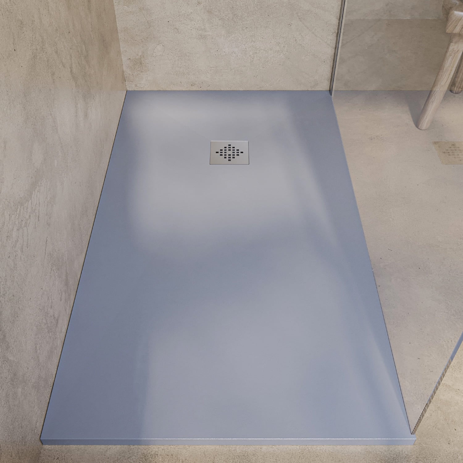 SOULHOME Brodzik prysznicowy– Żywica– Gel Coat– Gładka/Kamienna tekstura – Antypoślizgowy – Kolor szary – 150x100- Niski 3 cm– Standard - 4