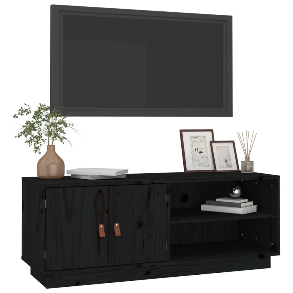 Meuble TV Noir 105x34x40 cm Bois de pin massif - COMFORTXL - 3