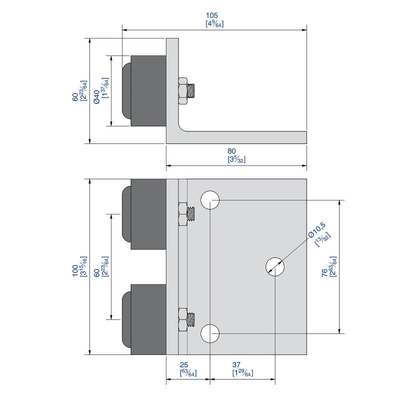 Butée en caoutchouc sur platine en acier zingué pour SLID'UP 2000 - 300 kg - 2