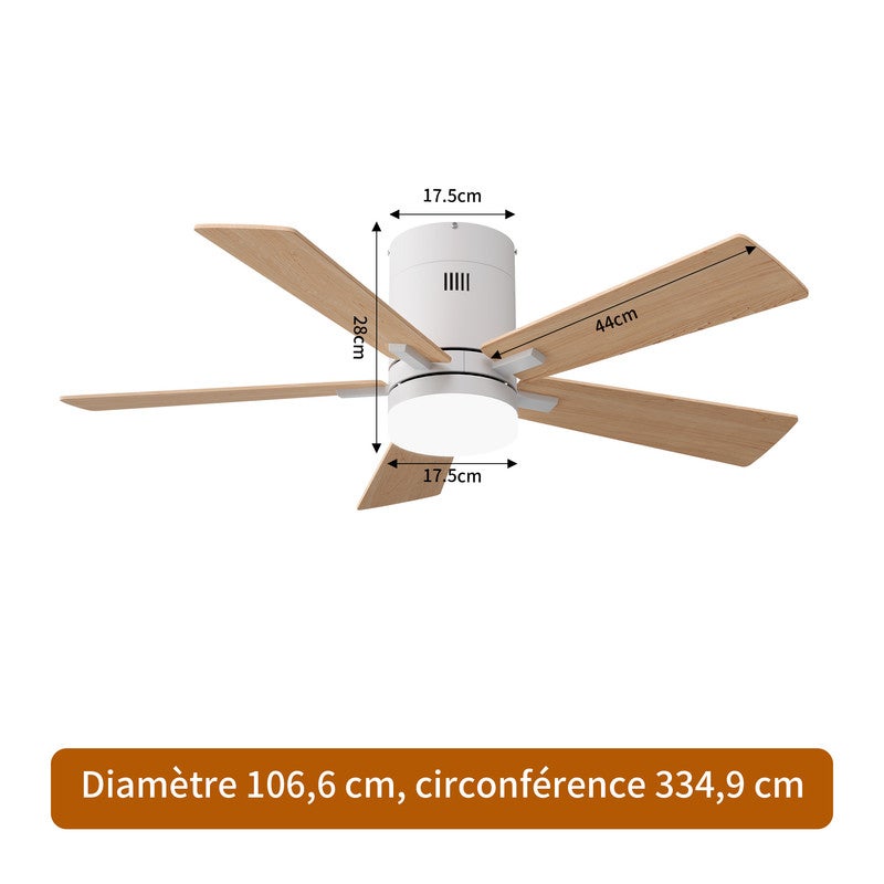 Ventilateur de Plafond, LED avec Lumière et Telecommande, Ventilateur Dimmable Plafonnier, 5 Pales, 6 Vitesses, Silencieux, Diamètre 106cm - 6