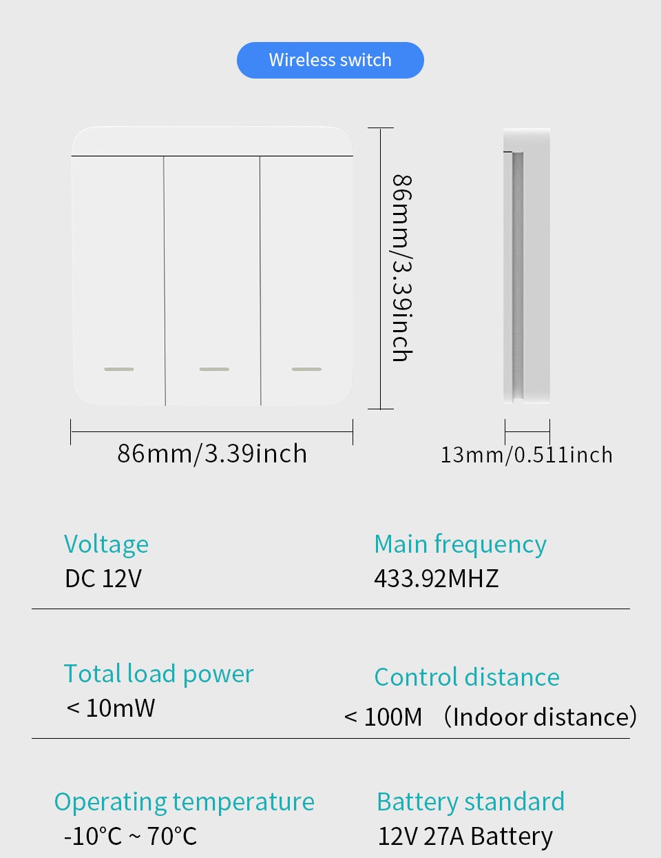 Interrupteur d'éclairage à télécommande 433,92 MHz, interrupteur de télécommande sans fil AC85-265 V, un interrupteur + un contrôleur - 3