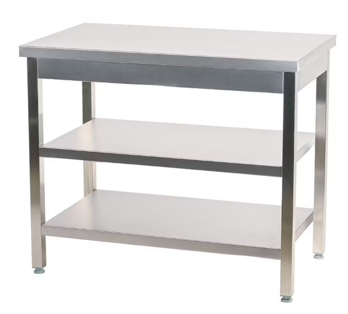 Gasfrit – mesa de trabajo de acero inoxidable industrial central 1 estante 1000 × 600 × 850 mm
