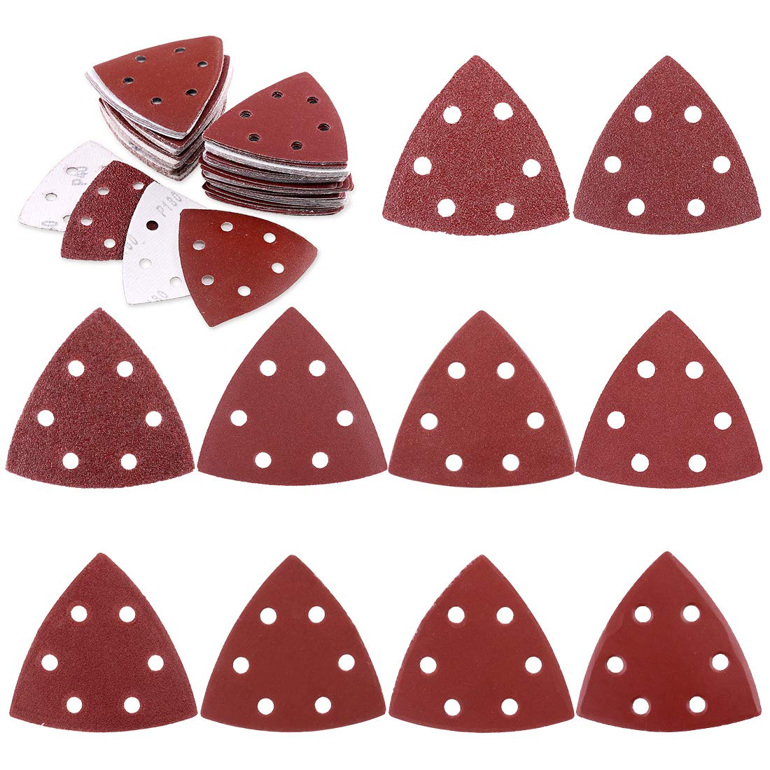 VGOL Lot De 50 Papiers Abrasifs Triangulaires 80x80mm - Grains 40/60/80/120/240 Pour Outils Multifonctions