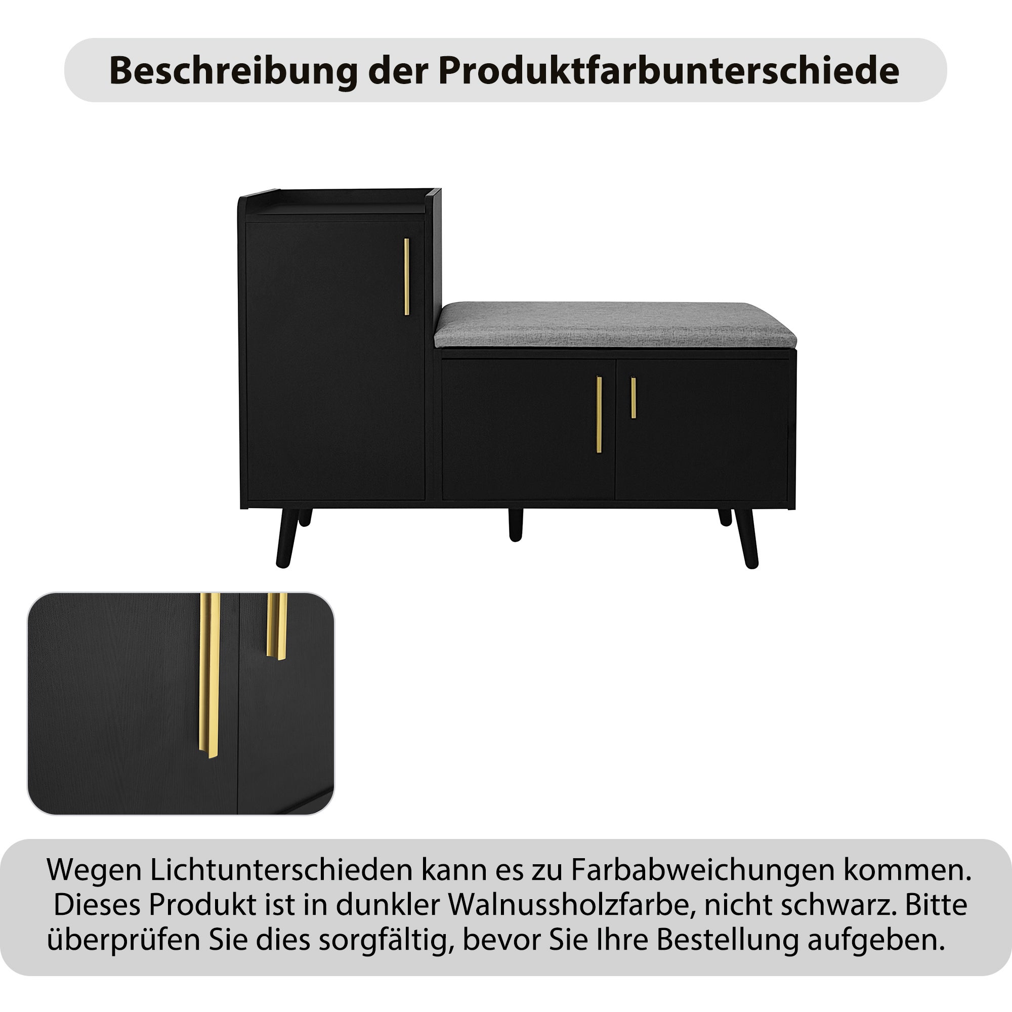 Banc à chaussures moderne avec 3 portes de rangement, poignées métalliques asymétriques, niveaux multiples, dims: L100×P34×H69 cm - 4