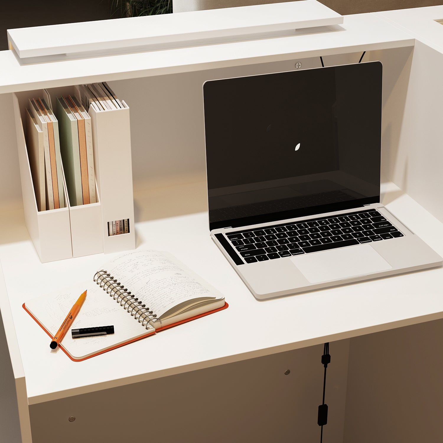 Bureau d’Accueil en Forme L, Compartiments et Étagères en Verre , Comptoir de Réception à Éclairage LED, Bureau,120x100x103, Blanc - 4