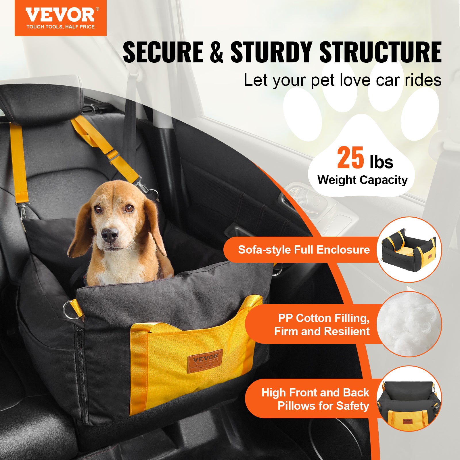 Siège Auto Pour Chien – Transporteur Souple Jusqu'à 18 Lbs, Avec Harnais De Sécurité, Pour Voiture