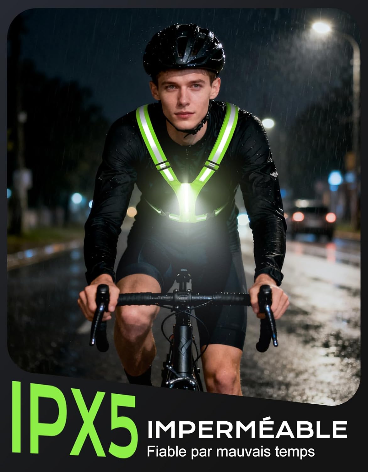 Gilet Réfléchissant Running Éclairage Intégré - Alternative Lampe Frontale - Sécurité Ajustable Course Nocturne Cyclisme - 5