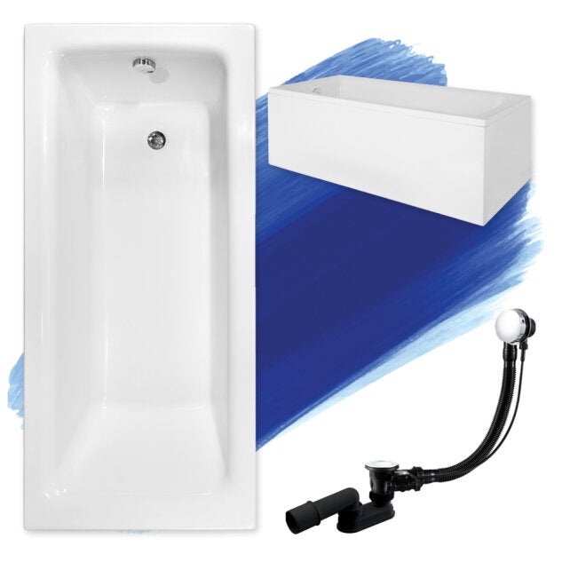 Baignoire rectangulaire 120x70 TALIA acrylique blanc + avec Tablier + Pieds + Vidage à chromé - 2
