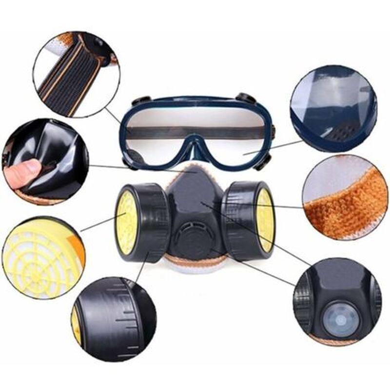 Masque à gaz professionnel masque de peinture au charbon actif respirateur avec 2 filtres anti-poussière, pesticides, formaldéhyde, laque colorée - 5