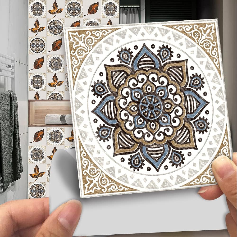 Naklejki na płytki retro do łazienki i kuchni DIY, olejoodporne, samoprzylepne, PVC, dekoracja w stylu marokańskim, brązowe liście klonu (20,15 x 15 c - 3